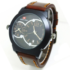 Swiss Army Jam Tangan Pria Dual time – Leather Strap – 7004DB Coklat