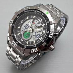 Swiss Army Jam Tangan Pria – Stainlesstell Strap – Dual time - Silver- SA 2010