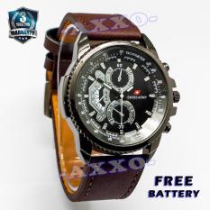 Swiss Army - Jam Tangan Pria - Strap Kulit Sintetis - Coklat Tua - SA 0014 L