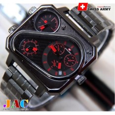 Swiss Army Kotak - Tiga Waktu - Jam Tangan Pria - Jam Tangan Fashionable - Full Stainless Steel - Tanggal Aktif