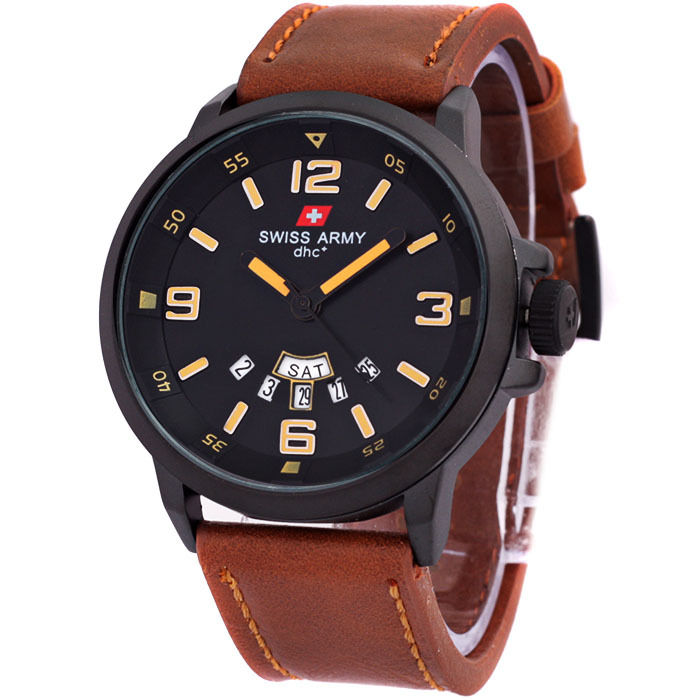 Swiss Army Man Jam Tangan Pria - Strap Kulit - Coklat - 1128