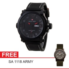 Swiss Army Mens Elegant - Hitam - Stainless/Kulit - SA 7169 BL RD + Gratis Swiss Army SA 1118