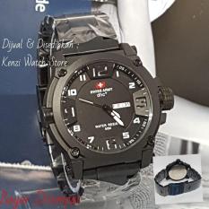 Swiss Army Pria Ekslusif_ Tanggal Hari Aktif_ Tali Rantai Stainnless Steel Analog Quartz Arloji Hitam Terbaru