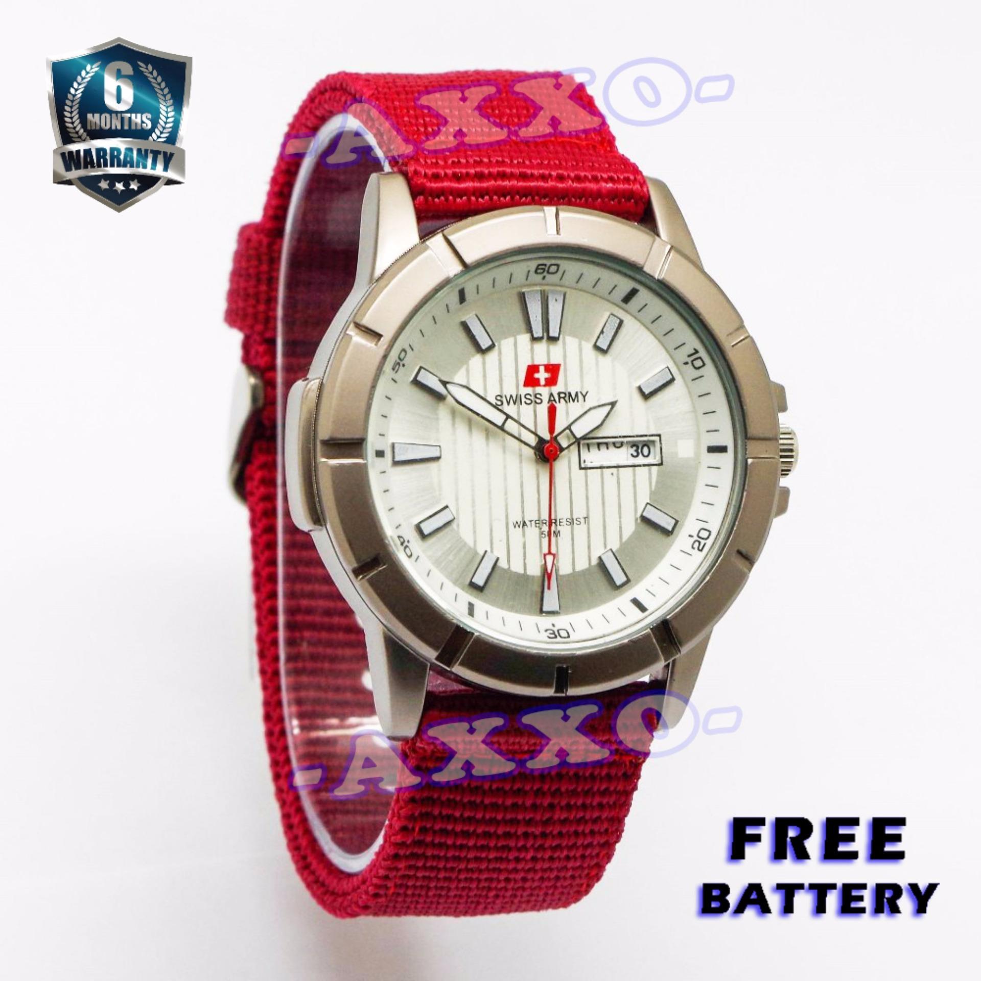 Swiss Army Unisex - Jam Tangan Pria / Wanita - Kanvas Merah - Dial Putih - SA 029 M