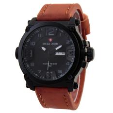 SWISS ARMY WATCH - STRAP TALI KULIT ORY BROWN - BODY STAINLESS TREND TERBARU - JAM TANGAN PRIA /MEN'S WATCHES CASUAL FASHION TRENDY SA 2200M SPORT FORMAL - FITUR TANGGAL HARI AKTIF MODEL TERBARU ELEGANT /NEW LIMITED EDITION