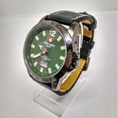 SWISS ARMY WATCH - STRAP TALI KULIT ORY HIJAU - BODY STAINLESS TREND TERBARU - JAM TANGAN PRIA /MEN'S WATCHES CASUAL FASHION TRENDY SA 2200M SPORT FORMAL - FITUR TANGGAL AKTIF MODEL TERBARU ELEGANT /NEW LIMITED EDITION