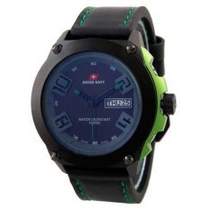 Swiss Navy HC5852 Black Green Leather Casual Jam Tangan Pria