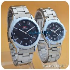Swiss Time/Army - Jam Tangan Couple Stainless Steel ST234 Silver Hitam