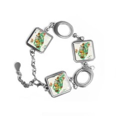 Taiwan Foods Map China Honey Coffee Square Shape Metal Bracelet Love Gifts Jewelry With Chain Decoration - intl