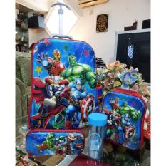 Tas Anak Sekolah Trolley Anak SD Avengers 6D Timbul 4In1 Set 6 Roda Import