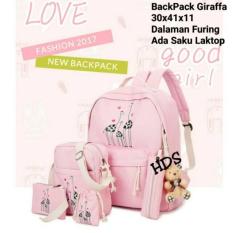 TAS RANSEL SET 2 IN 1 / BACKPACK SEKOLAH / TAS BERANAK MOTIF JERAPAH