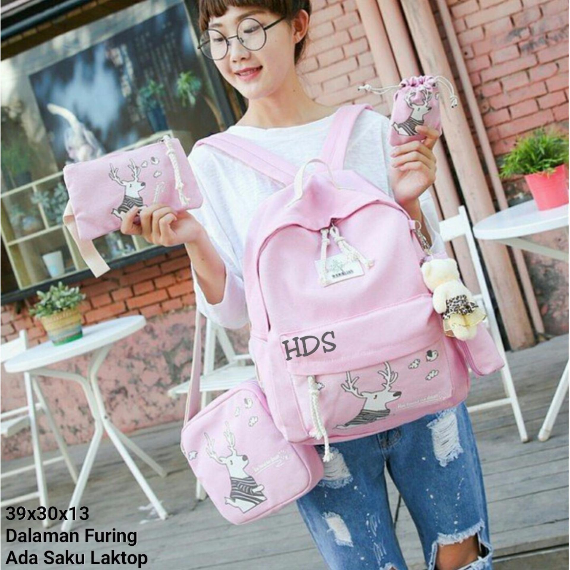 TAS RANSEL SET 4 IN 1 / BACKPACK SEKOLAH / TAS BERANAK MOTIF DEER