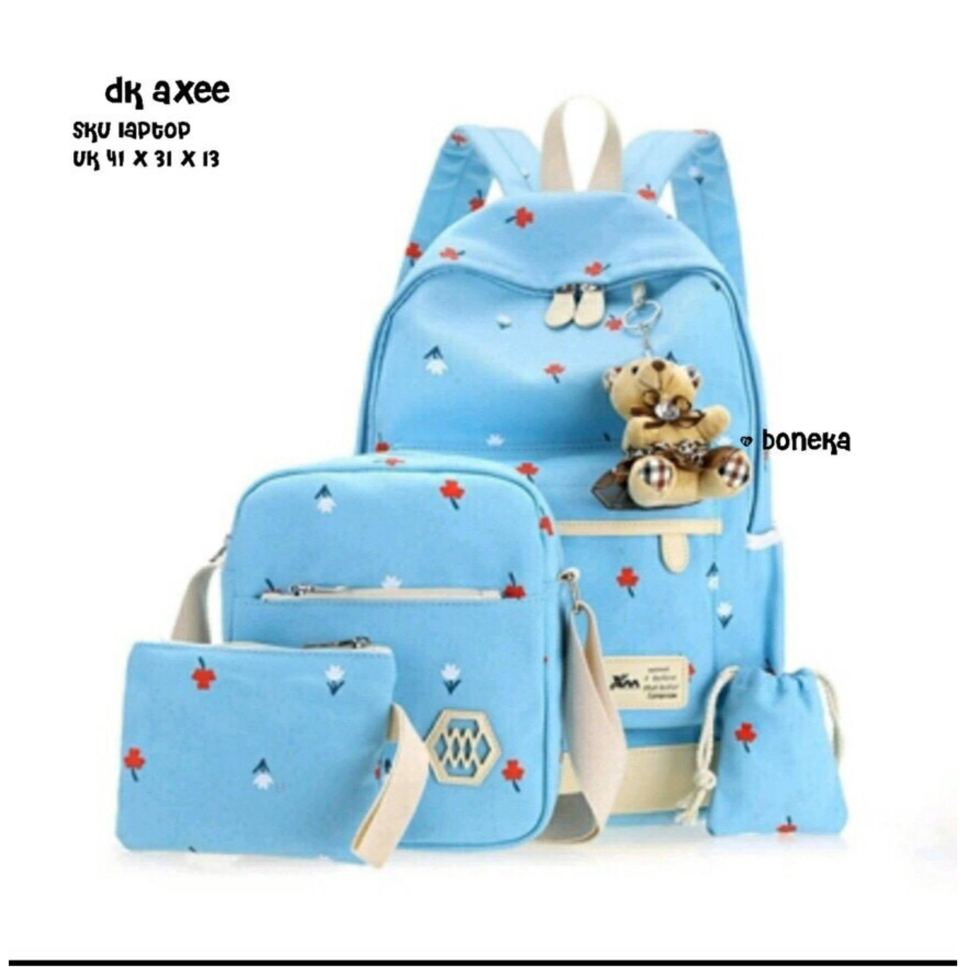 TAS RANSEL SET 4 IN 1 / BACKPACK SEKOLAH / TAS BERANAK MOTIF TULIP