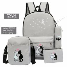 TAS RANSEL SET 4IN 1 / BACKPACK SEKOLAH / TAS BERANAK MOTIF CATS LOVE