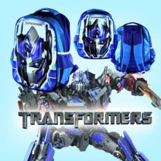 Tas Sekolah Ransel Anak TK SD Cowok Model 3D Motif Kepala Transformer