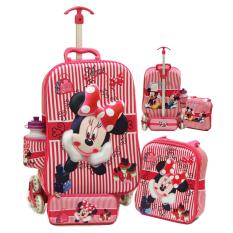Tas Trolley Anak Minnie Mouse 3D 4in1 Set 6 Roda Gagang Samurai Pink / Tas Koper Anak Set Murah / Tas Treveling Anak Model Koper Set / Tas PiknikAnak / Kemping / Tas Troli Anak