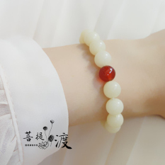 Tasbih Alami Giok Putih Biji Bodi-Ci Putih Manik-manik Budha Gelang Gelang Manik