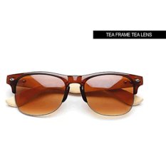 Teh Frame Teh Lensa Bambu Kaki Semi Kacamata Tanpa Bingkai Retro Kacamata Bambu Wanita Kacamata Hitam UV400 KP1508