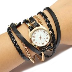 Teamtop Antik PU Kulit Menenun Tali Wanita Analog Gelang Jam Tangan-Internasional