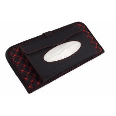 Tempat Tissue sun visor + 16 Cd holder Motif Jahitan Benang Merah aksesoris variasi untuk semua type dan varian TOYOTA : Fortuner Avanza Innova Harrier Alphard Hilux Veloz Yaris Sienta Sigra Rush Agya Calya Etios Nav1 Hiace Camry 86 Land Cruiser Vellfire
