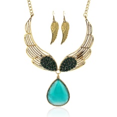 Temperament Diamond-encrusted Jewels Sweet Angel Wings Sautoir Green Necklace Suit - intl