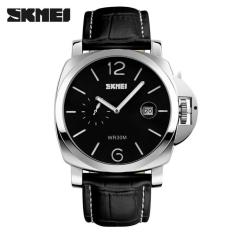 Terlaris !! Skmei Casual Men Leather Strap Watch Water Resistant 30m - 1124cl - Black Hitam ( Yellow Kuning / White Putih ) - Jam Tangan Kasio Pria Cowo Cowok Lelaki Laki-Laki Man Boy Gentle Anti Air Waterproff 30 M Meter Keren Tangguh Original