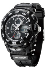 Tetonis Dual Time - Jam Tangan Pria - Hitam List Putih - Rubber Strap - TS416Hp