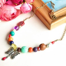 Amerika Serikat Luckybrand Bohemia Berkeliaran Warna-warni Precious Stone Balap untuk Mengukir Cantik Warna-warni Menghidupkan Kembali Kebiasaan Lama pendek Gaya Kalung-Internasional