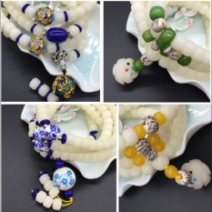 Putih Jade Bodhi Akar String Tangan 108 Manik-manik Doa Buddha Kalung Pria dan Wanita Mengambil untuk Pergi Bersama dengan untuk Mendekorasi Banyak Hijau bodhi Akar Kawat Tangan Lotus-Intl
