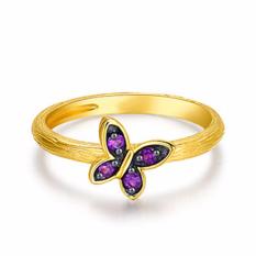 Tiaria 18K Enchanted Fairy Amethyst Ring Perhiasan Emas Cincin