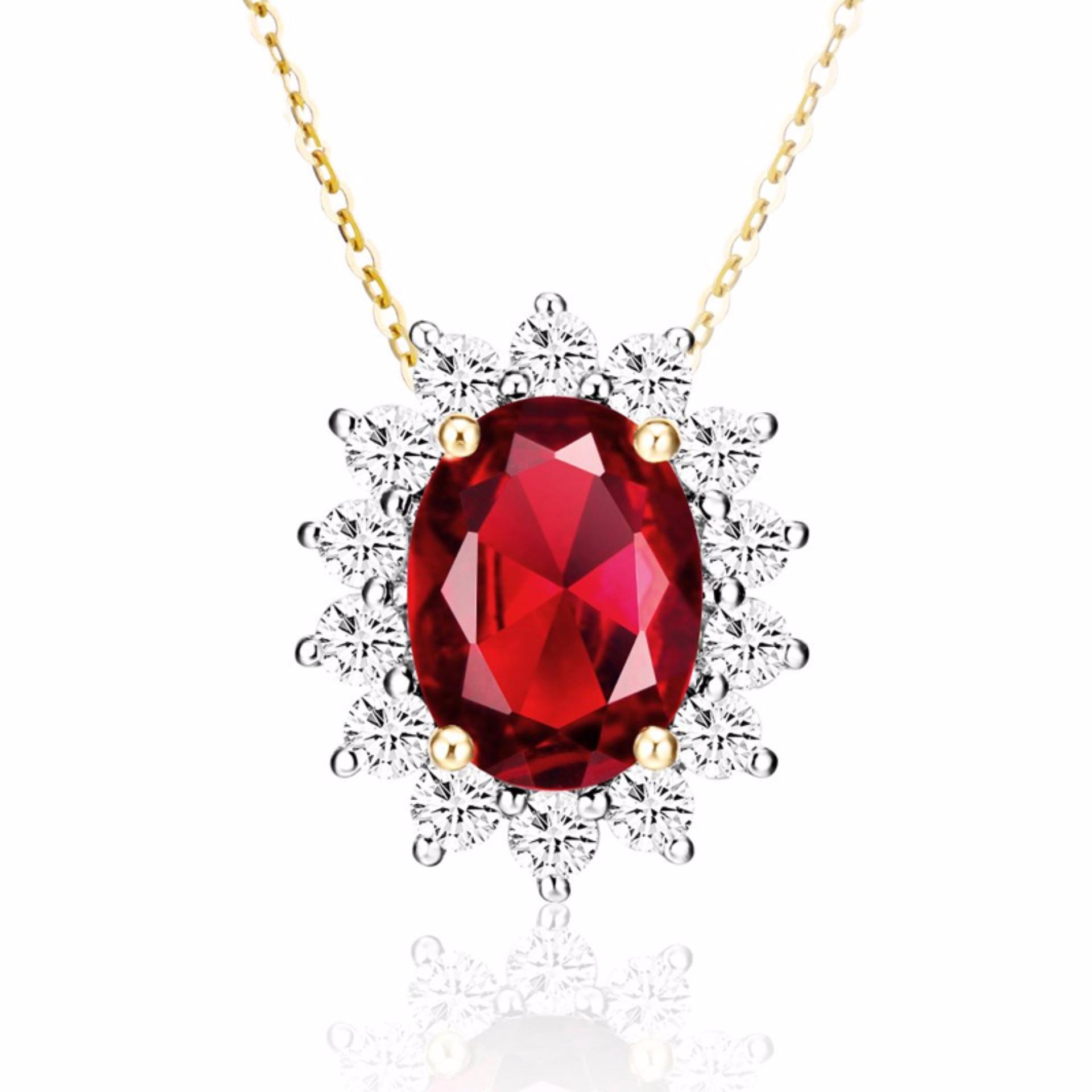 Tiaria 18K Radiant Shine Red Garnet Necklace White Gold Perhiasan Kalung Emas