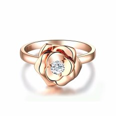 Tiaria Resplendent Rose Ring Perhiasan Cincin Tunangan Emas Wanita 9K Gold with Zircon