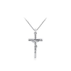 Pasang Pioneer Fashion Wanita Lapis Emas Putih Yesus Bandul Bentuk Salib Kalung-Intl
