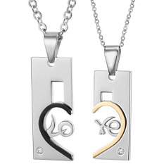 Titanium Kalung Couple - Love Shape Necklace - Silver-Emas