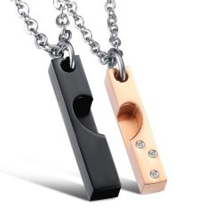 Titanium Kalung Couple - Shaf Love Necklace - Hitam-Emas
