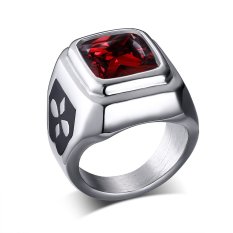 Baja Titanium Retro Korea Modis Merah Berlian Imitasi Cincin untuk Pria Bagus untuk Hadiah-Internasional