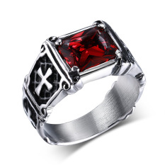 Titanium Steel Retro Merah Berlian Imitasi Cincin Fashion untuk Pria Bagus untuk Hadiah-Intl