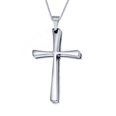 TOP1 Stainless Steel Cross Kalung Pendant untuk Pria dan Wanita Fashion Gaya Sederhana, Free CHAIN, Silver