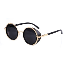 Toprank Cool Kacamata Bingkai Logam Round Sunglasses Unisex Punk Wanita Pria Mengembalikan Mirror (Hitam)