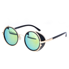 Toprank Cool Kacamata Bingkai Logam Round Sunglasses Unisex Punk Wanita Pria Mengembalikan Mirror (Biru)