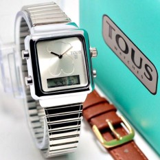 Tous Paket Tali Rantai Jam Tangan Wanita Dual Time Bonus Tali Kulit