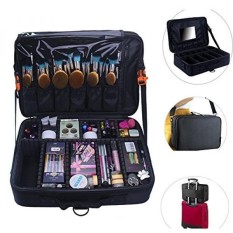 Travelmall Riasan Kasus Kereta 2 Lapisan Multi Fungsional Tas Riasan Profesional Membuat Hingga Artist Kotak Cosmetic Organizer dengan Diy Dividers cermin Bergerak untuk Kosmetik Riasan Brushes Alat Kecantikan-Internasional