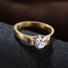 Trendy 0.75 CT AAA Zircon Berlapis Emas Stainless Titanium Steel Wanita Cincin Pernikahan-Intl