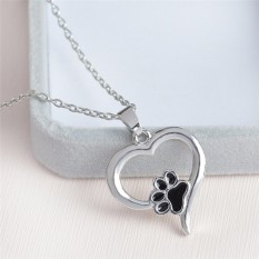 Trendi Hollow Bentuk Telapak Kaki Binatang Piaraan Kalung Hewan Yang Imut Kucing Anjing Kalung Liontin Hadiah Perhiasan Perak 45 Cm-Intl
