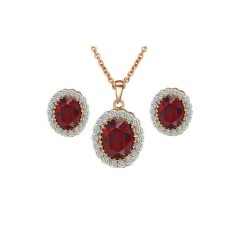 Twinklestar Gaya Kate Middleton Gemstone Stud Earring Andnecklace Set Gold-Internasional