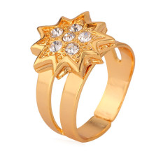 U7 18 KB Nyata Emas Berlapis Kristal Lucky Bintang Wanita Ukuran Bebas Cincin Band Mode Perhiasan