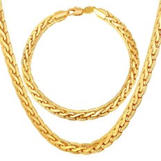 U7 55,88 Cm Buntut Kuda Rubah Link Set Rantai Kalung Gelang 18 Karat Asli Berlapis Emas Harga Women's 4 Colors High Waist Career Short Skirts/Pria Aksesoris Perhiasan (emas)