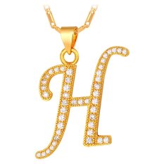 U7 Abjad H Awal Pasangan Kalung Kubik Zirkonia 18 KB Nyata Emas Berlapis Fashion Wanita/Pria Hadiah Perhiasan (emas)