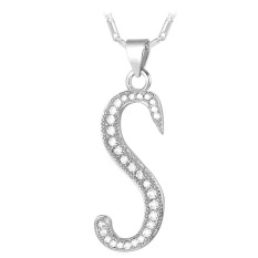 U7 Alphabet S Liontin Kalung Cubic Zirconia Platinum Disepuh Fashion Wanita/Pria Perhiasan Hadiah (Platinum)