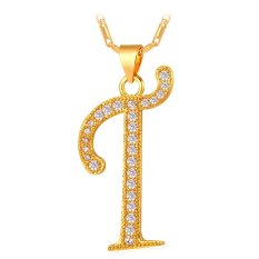 U7 Abjad T Liontin Kalung Awal Kubik Zirkonia 18 Karat Asli Berlapis Emas Harga Women's 4 Colors High Waist Career Short Skirts/Pria Hadiah Perhiasan (emas)